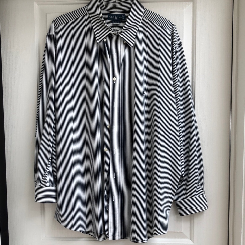 Ralph Lauren Men's Black and White Striped Shirt